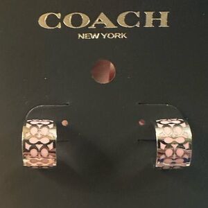 NWT COACH SIGNATURE C HUGGIE EARRINGS: PINK/SILVER C7770 in Polybag MSRP $110